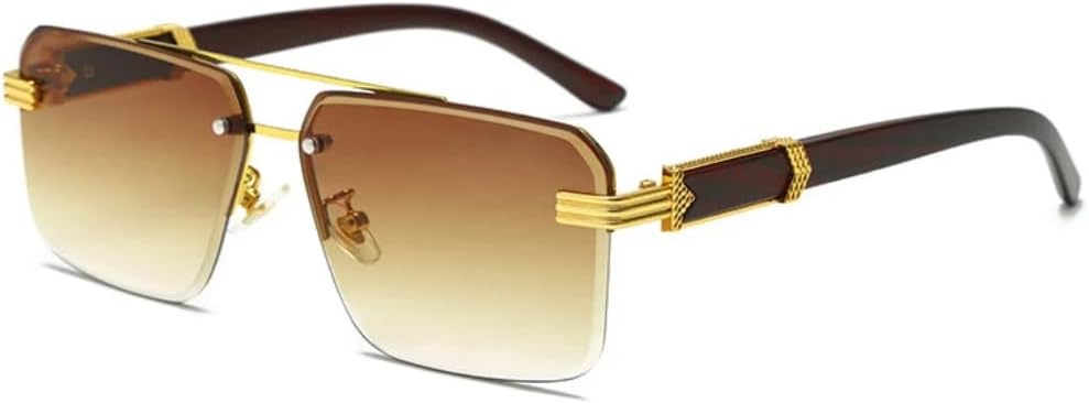 

Солнцезащитные очки с защитой от УФ-излучения UV400 | Без оправы, в стиле панк с заклепками, с разноцветными линзами | Для женщин и мужчин, для занятий спортом на открытом воздухе и вождения DSVIGF, Gold-brown