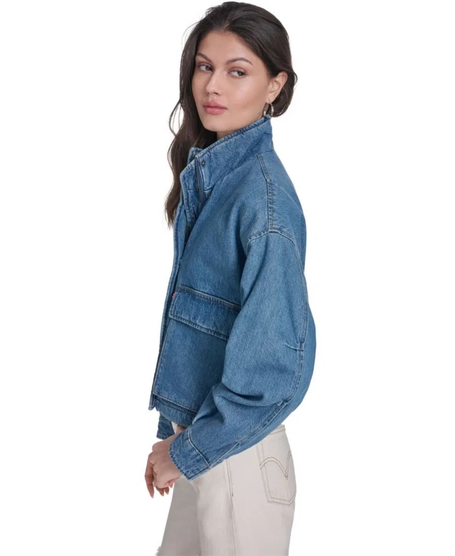 Женская укороченная куртка из армейской одежды Levi's, Medium Wash Denim — фото 3