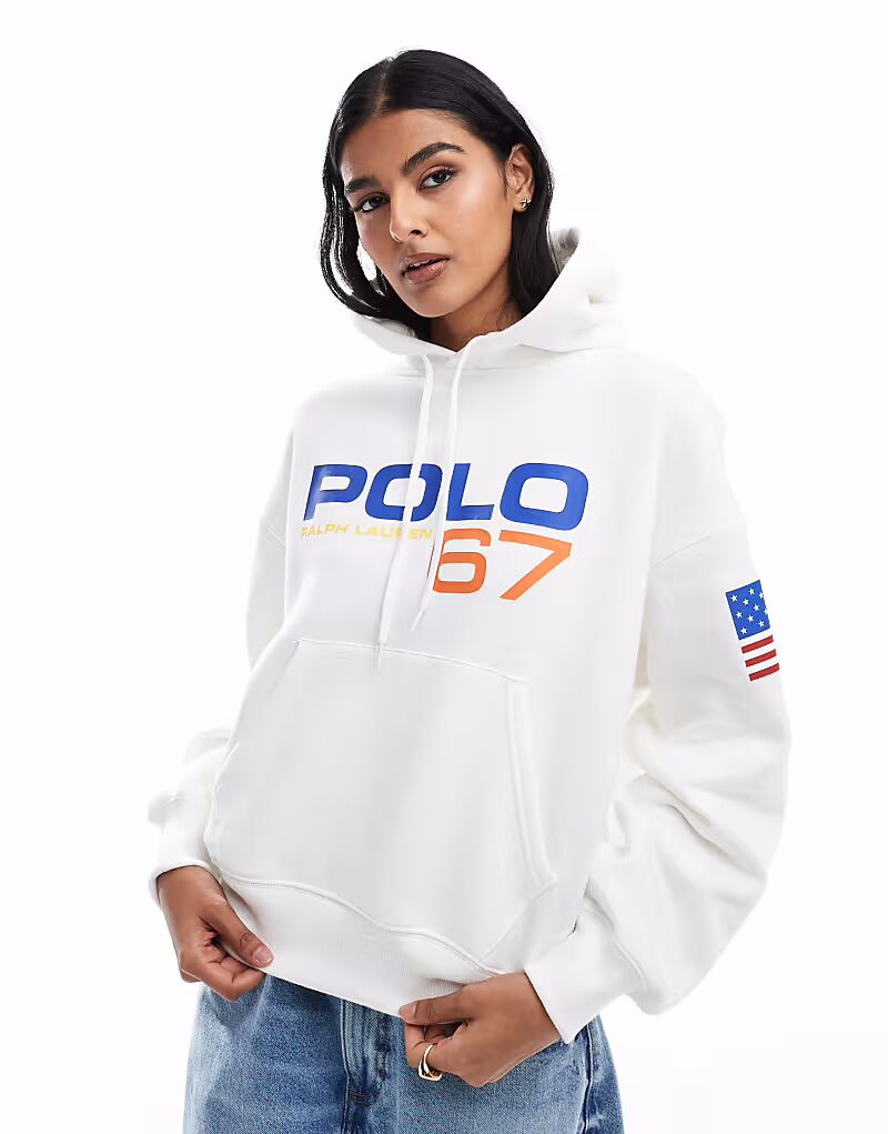 

Толстовка с капюшоном Polo Ralph Lauren Sport белого цвета с принтом
