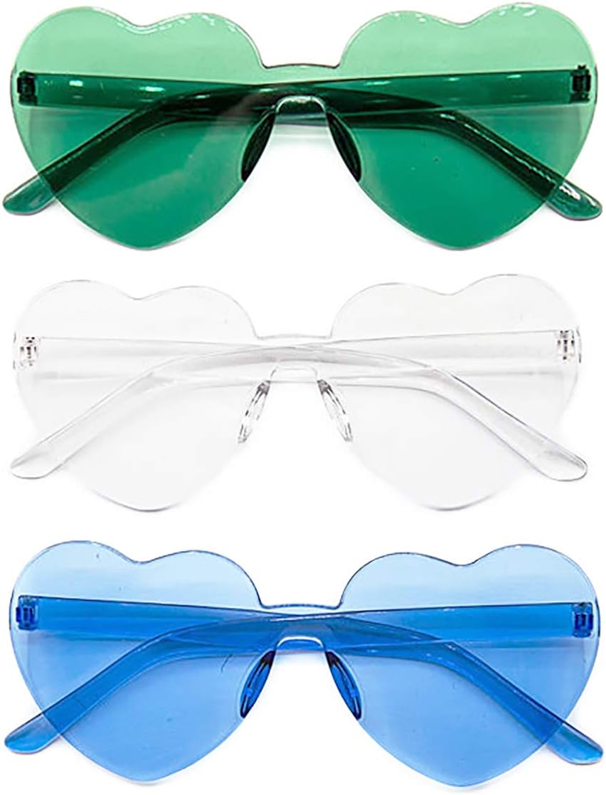 

Набор из 3 стильных, красочных, современных солнцезащитных очков без пластиковой оправы для вечеринок с защитой от УФ-излучения UV 400 Stephanie Imports, Clear, Blue & Green Hearts