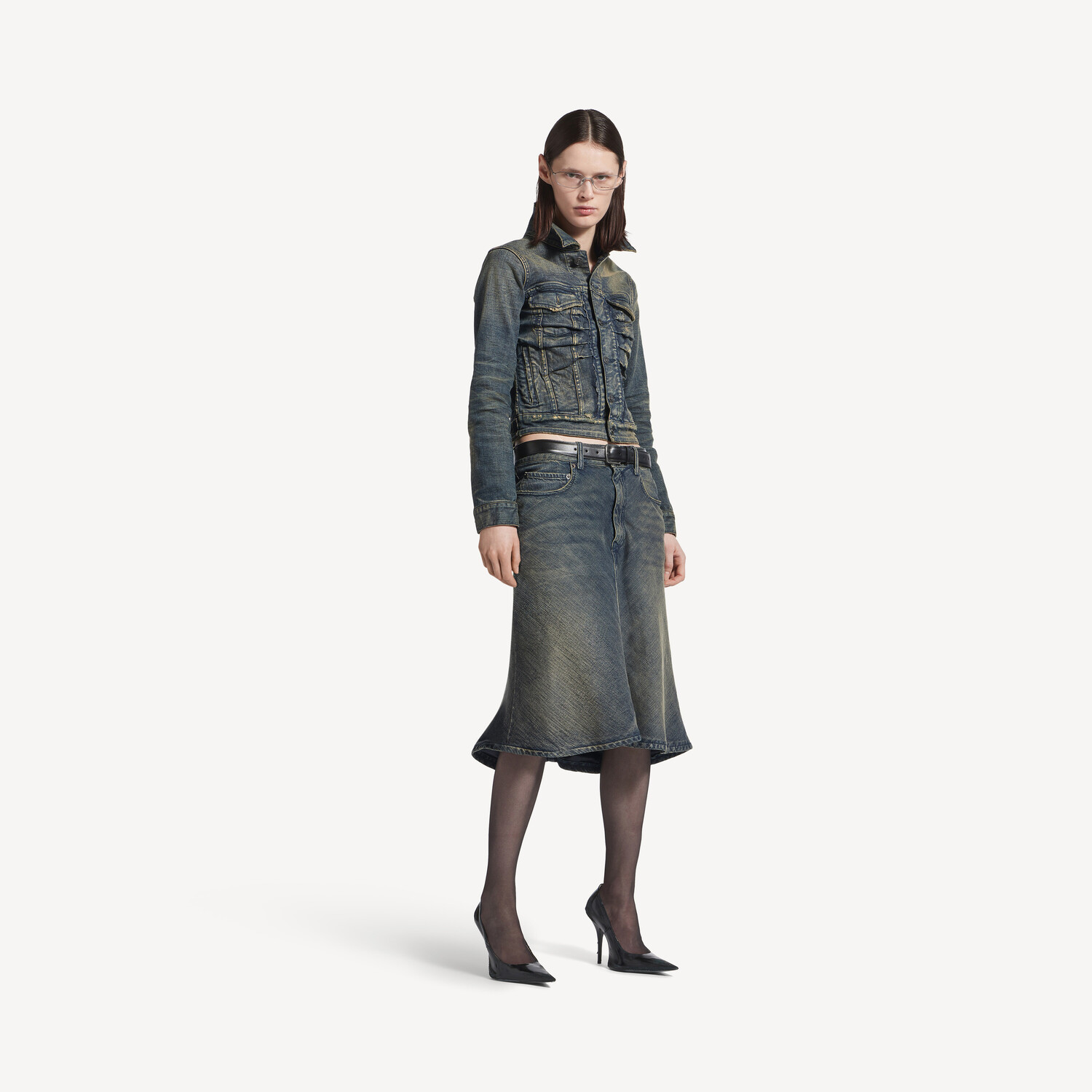

Женская джинсовая куртка с драпировкой синего цвета BALENCIAGA, синий