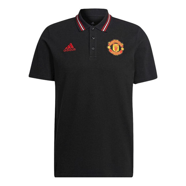 

Футболка Men's adidas Manchester United Logo Embroidered Stripe Collar Short Sleeve Black Polo Shirt, мультиколор