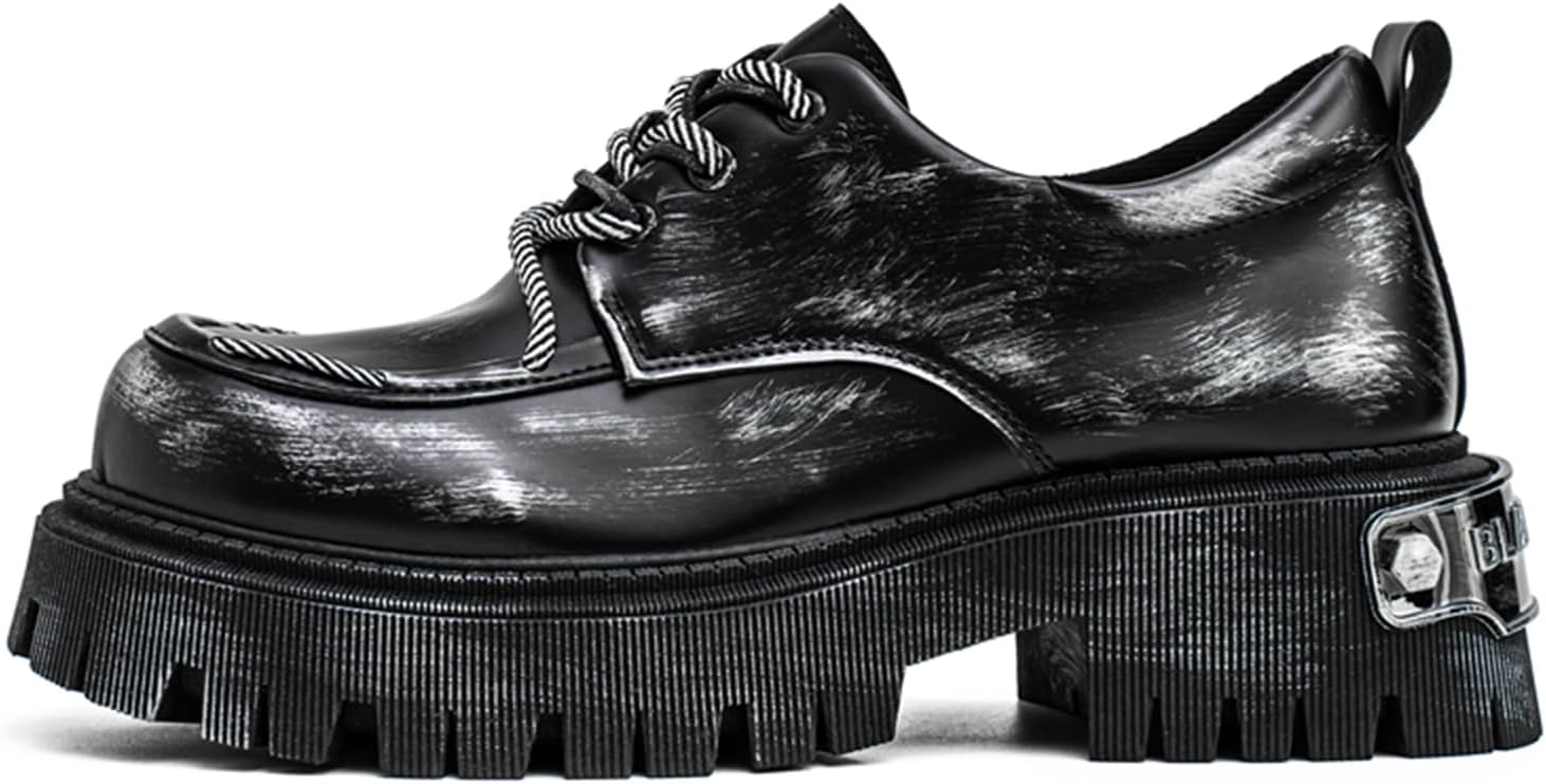 

Мужские стильные модные туфли оксфорды из текстурированной кожи с шнуровкой, массивным каблуком, платформой, круглым носком и приподнятой подошвой, лоферы для формальной ежедневной носки, повседневных выходов и офиса Psieicwm, черный