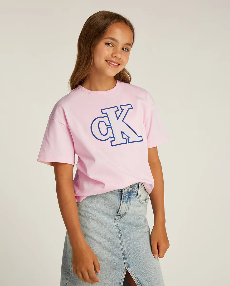 

Футболка свободного кроя с короткими рукавами и монограммой для девочек Calvin Klein, цвет Rosa