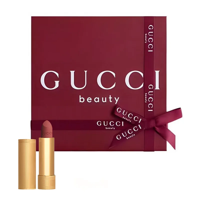 GUCCI Помада-стик Pleuche Golden Tube в подарочной коробке, бархатно-матовое покрытие, легко наносится, Velvet Mist #122 — фото 2