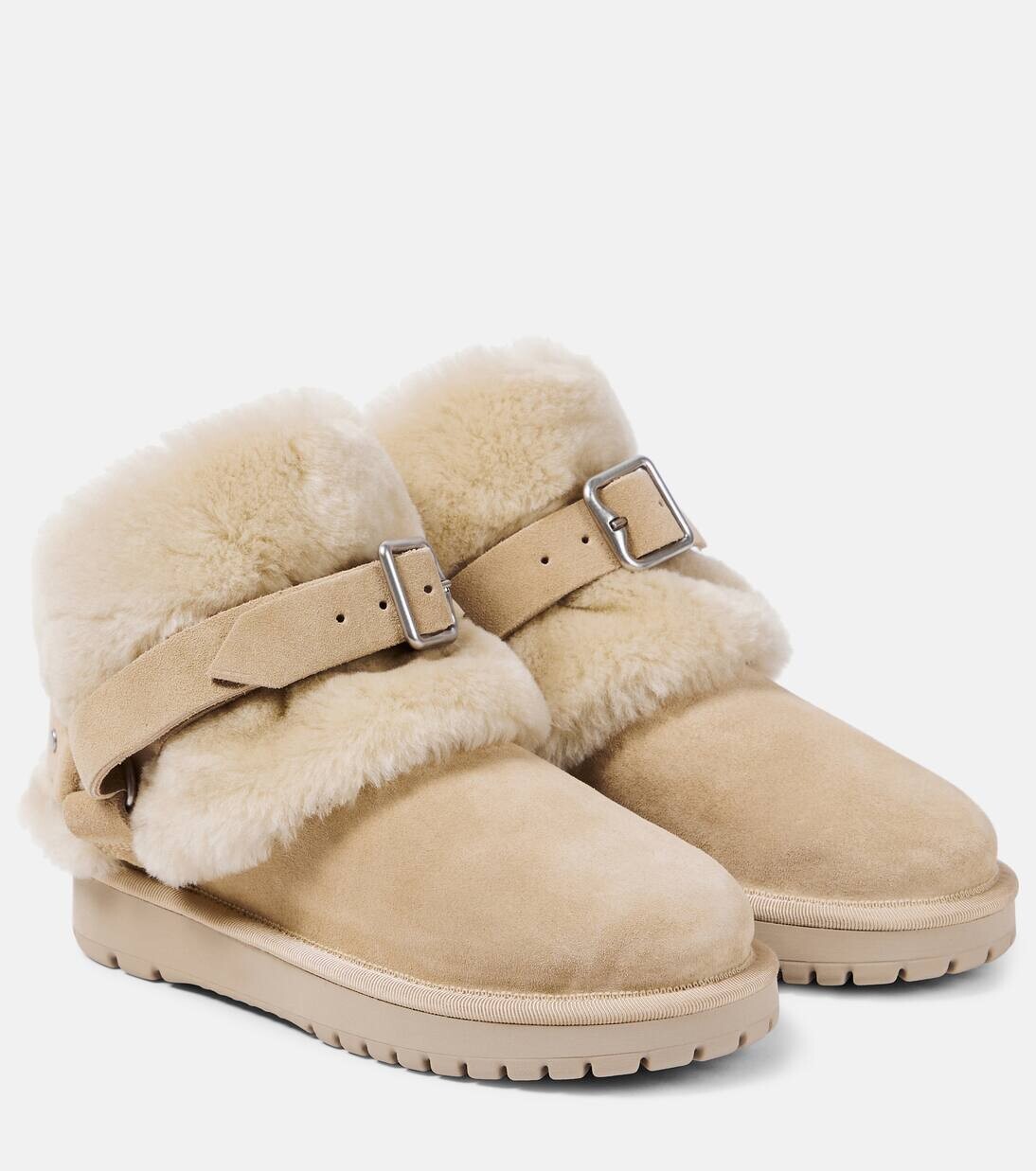 Ботильоны из замши с отделкой из овчины Burberry, цвет hunter