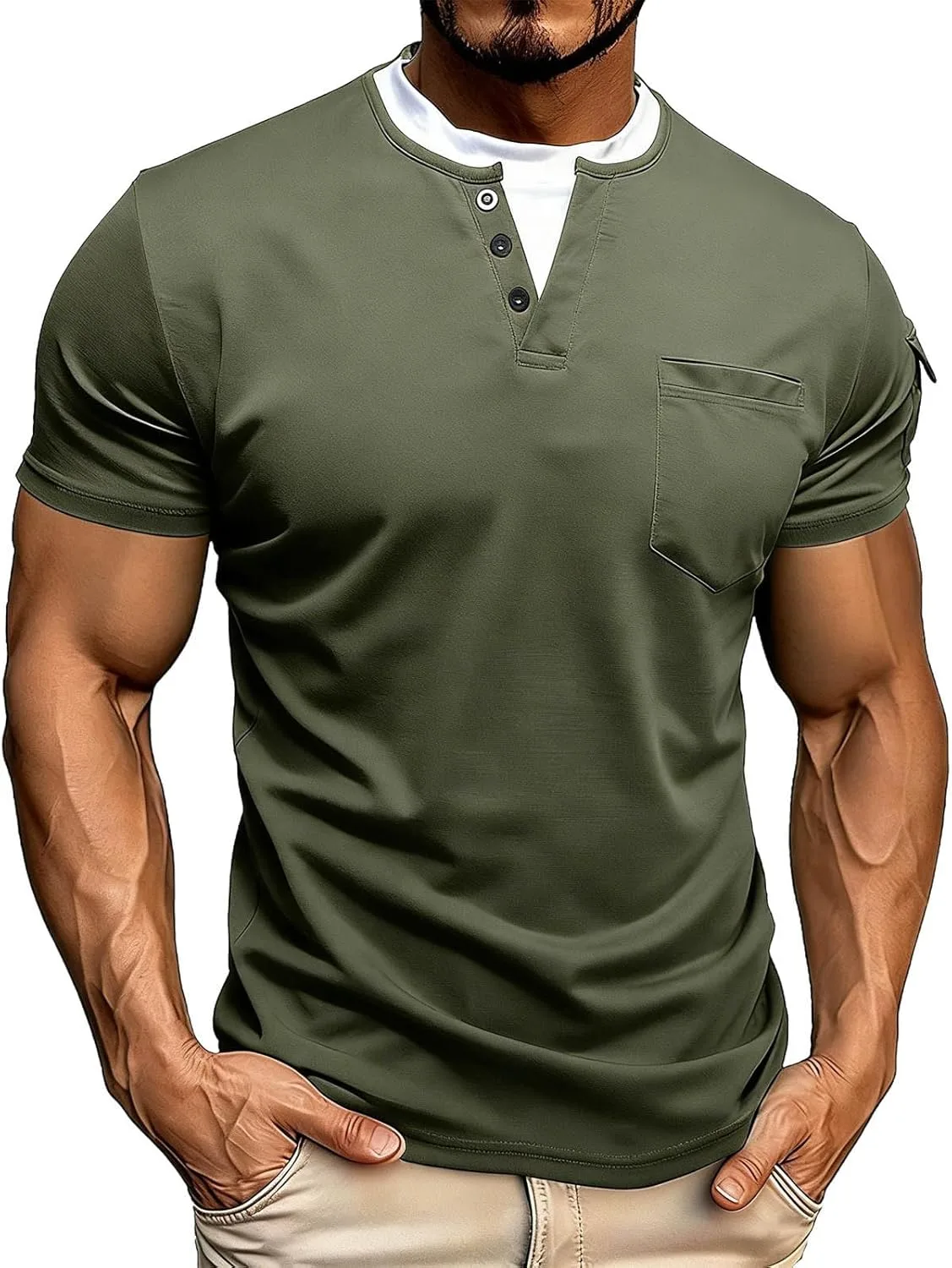 

Мужская повседневная рубашка-поло Henley с коротким рукавом Slim Fit