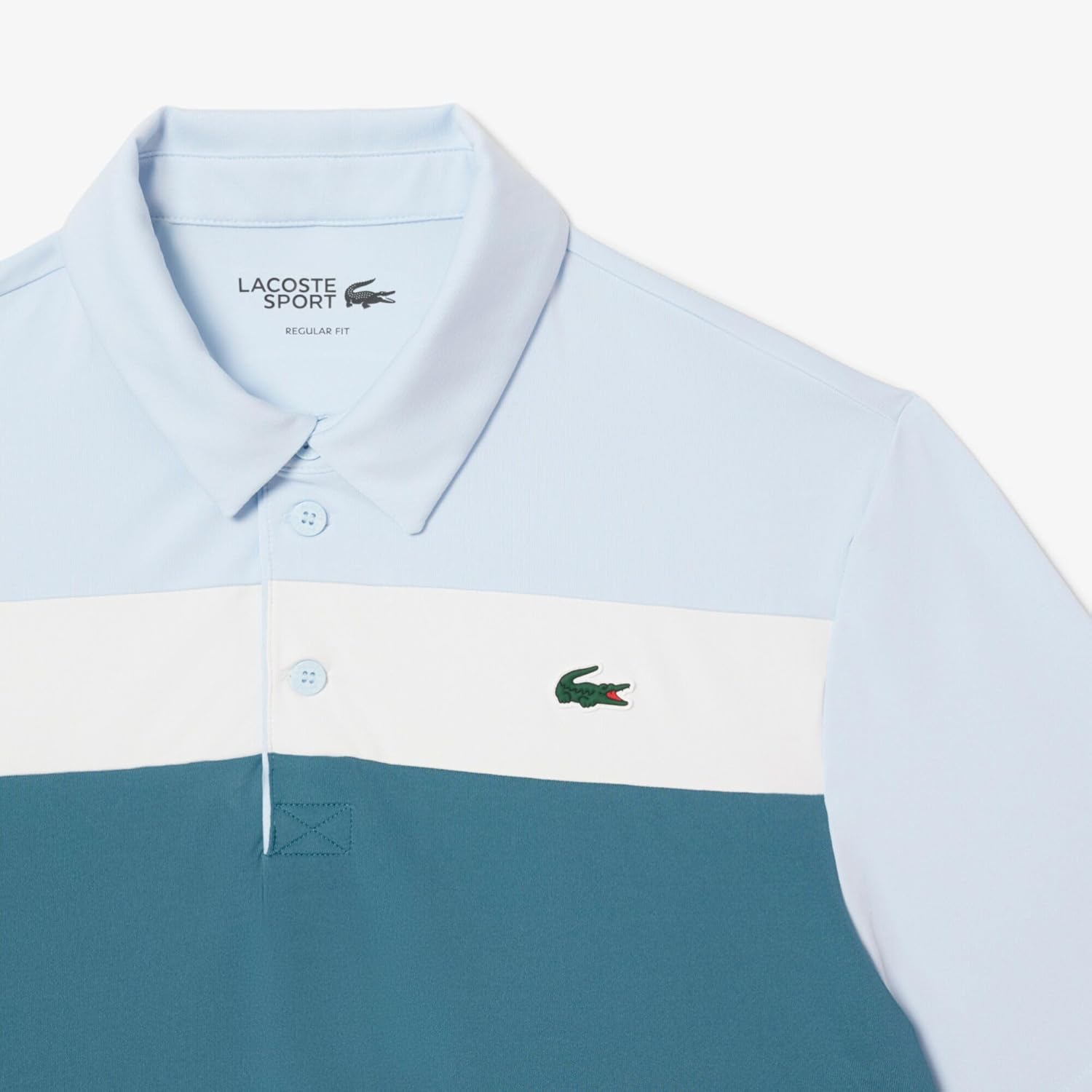 Мужская поло-рубашка Lacoste (официальная) с панельной каймой, ультрасухая, светло-синий — фото 4