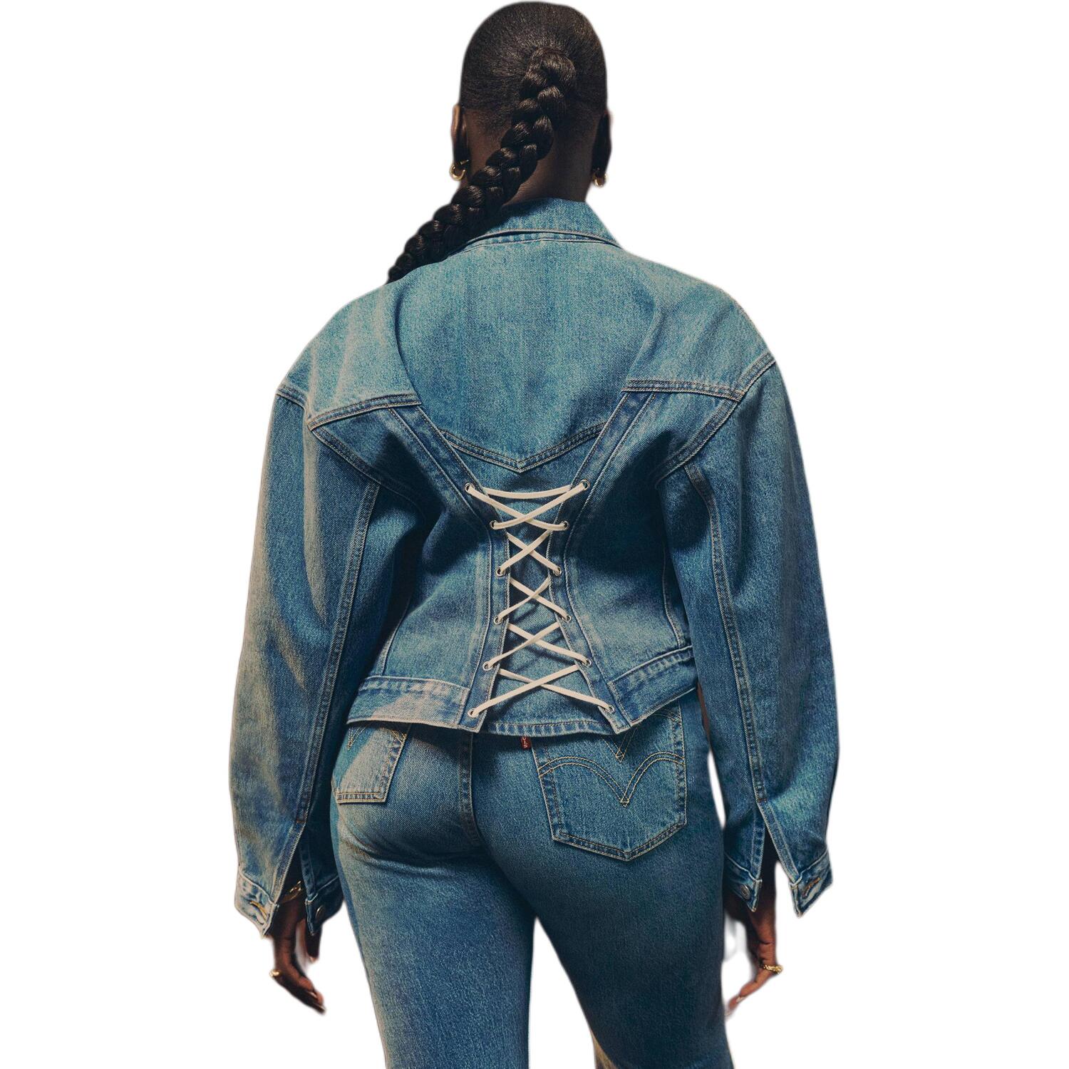 Джинсовая куртка Levi's x Beyoncé Beyoncé FW25 для женщин Levis, lace-up-medium washed — фото 4