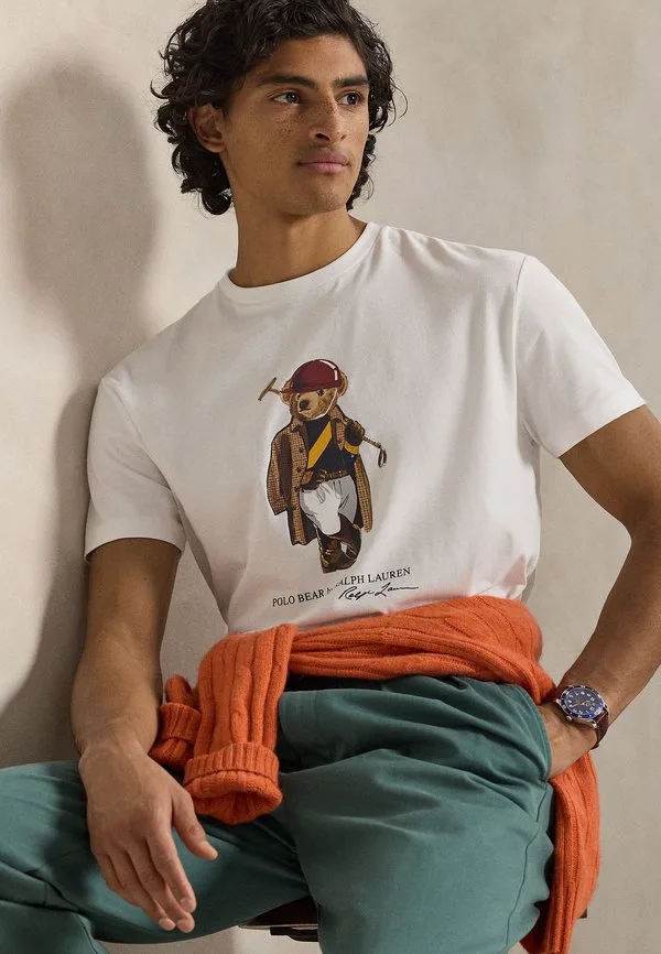 Футболка-Поло приталенного кроя с принтом медведя. Polo Ralph Lauren, White-Society Bear — фото 4