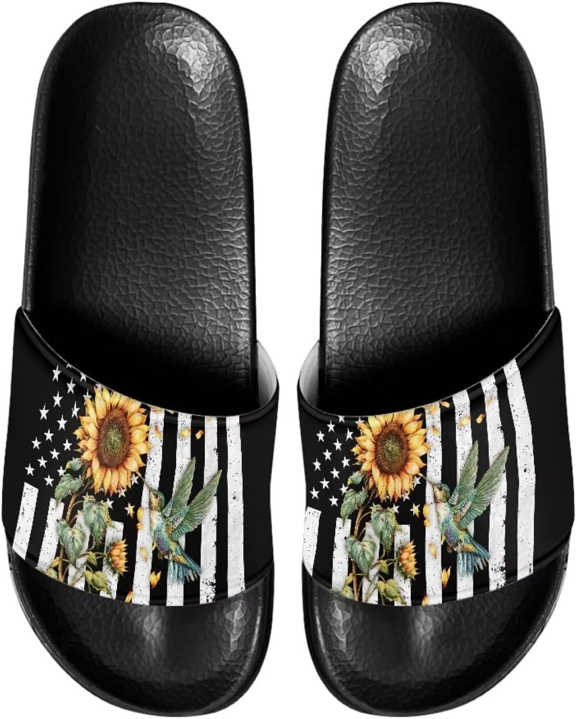 

Шлепанцы для дома и ванной, тапочки на плоской подошве, повседневная обувь для мужчин и женщин Judentidos, American Flag Sunflower Hummingbird