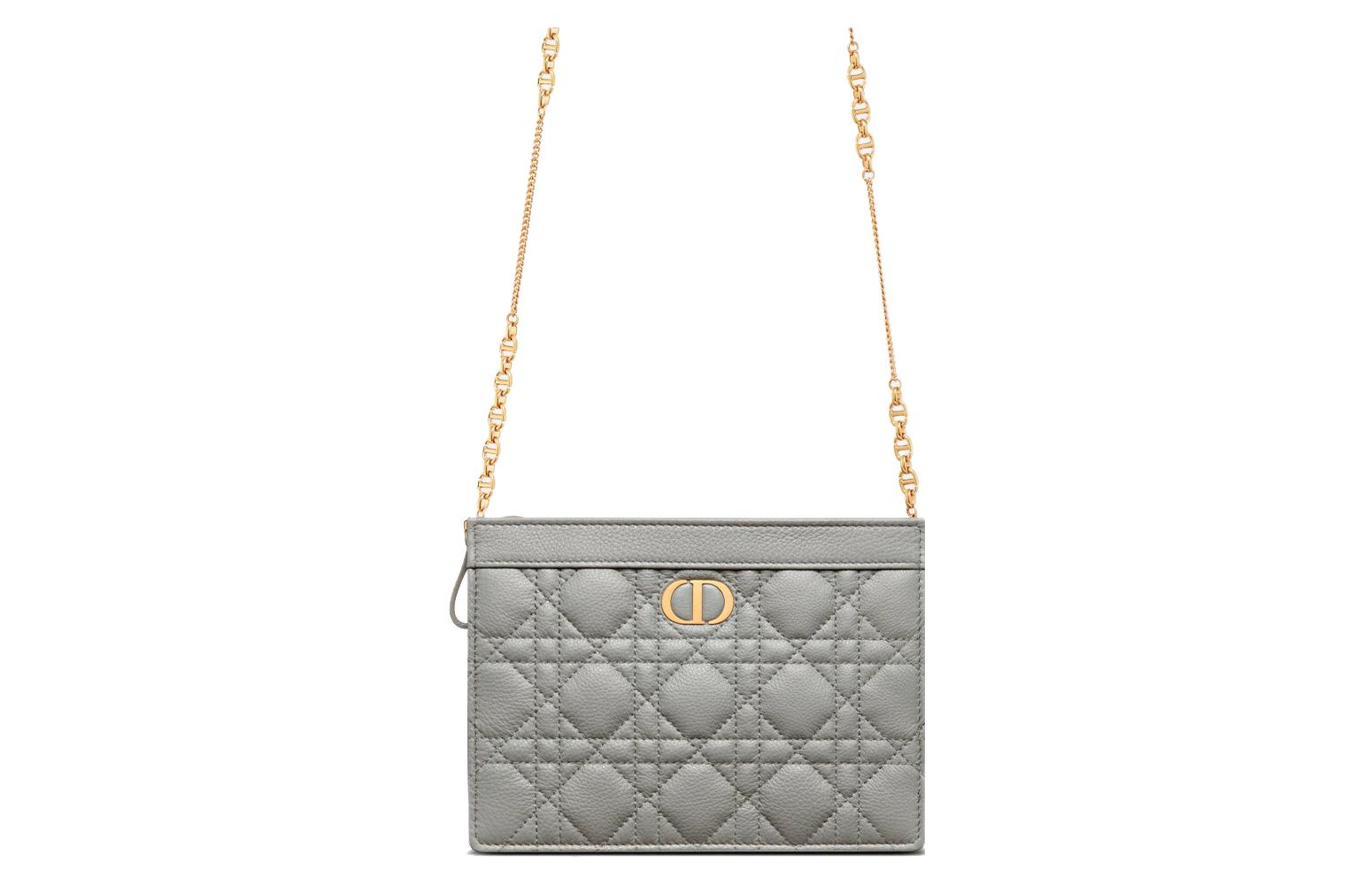 DIOR Клатч из мягкой телячьей кожи, женская сумка через плечо, кросс-боди серого цвета — фото 2