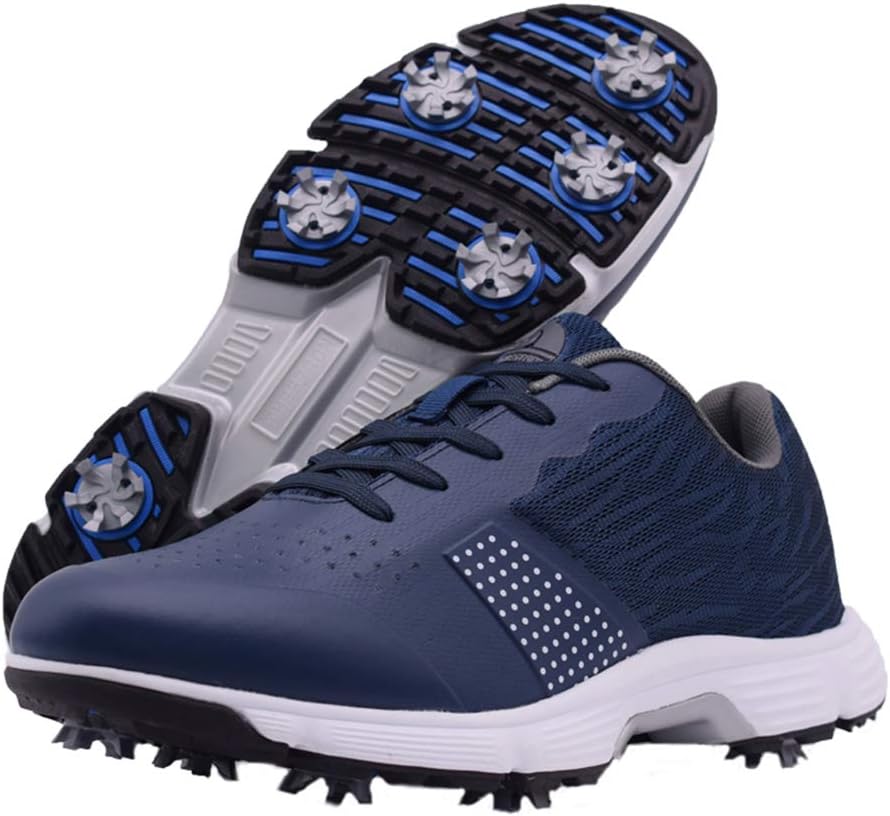 

Водонепроницаемые профессиональные гольф-кроссовки для мужчин с шипами, мужская обувь для гольфа на открытом воздухе, противоскользящая обувь для прогулок Zakey, синий