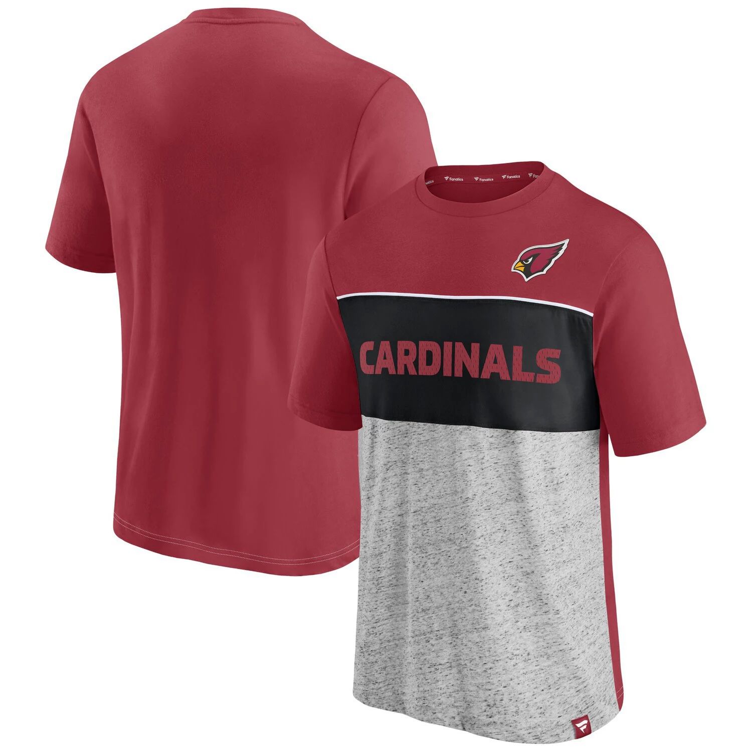 

Мужская брендовая футболка с цветными блоками Cardinal/Heathered Grey Arizona Cardinals Fanatics