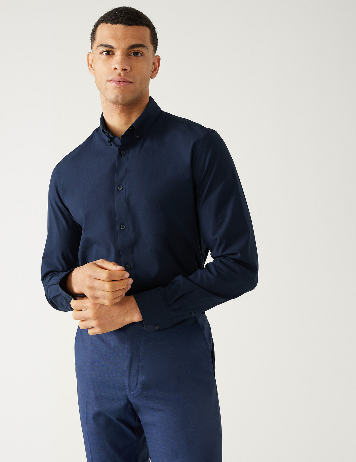 

Рубашка Slim Fit Ultimate из эластичной ткани Marks & Spencer, темно-синий