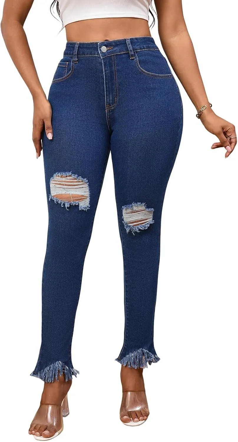 

Женские джинсы LONGYIDA скинни, высокие, рваные, с эффектом потертости