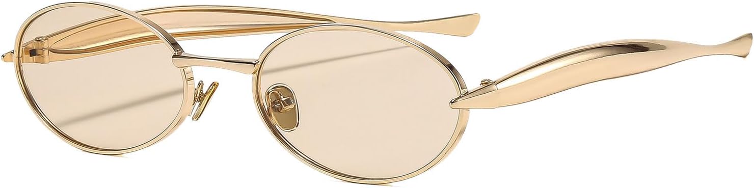 

Солнцезащитные очки Long Keeper Retro Metal Oval для женщин и мужчин, модные очки в стиле 70-х, тонкие овальные, с золотистой металлической оправой и защитой от УФ-излучения UV400, Gold Champagne