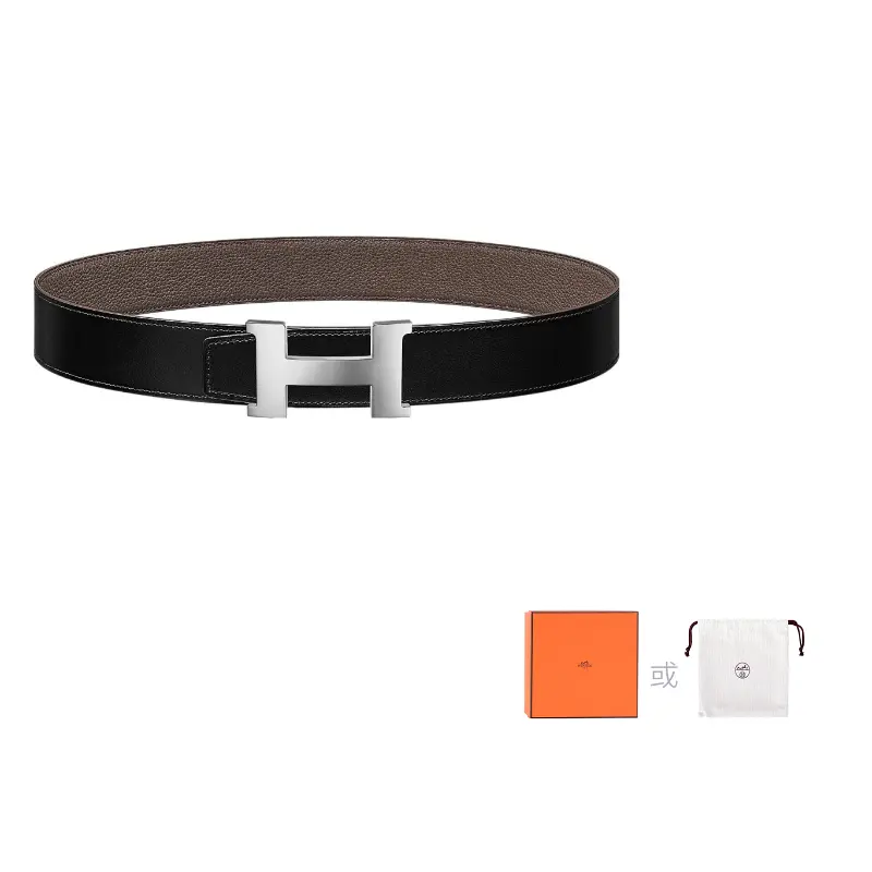 

Мужской кожаный ремень Constance из телячьей кожи, ширина 3,8 см Hermes, черный/tin серый