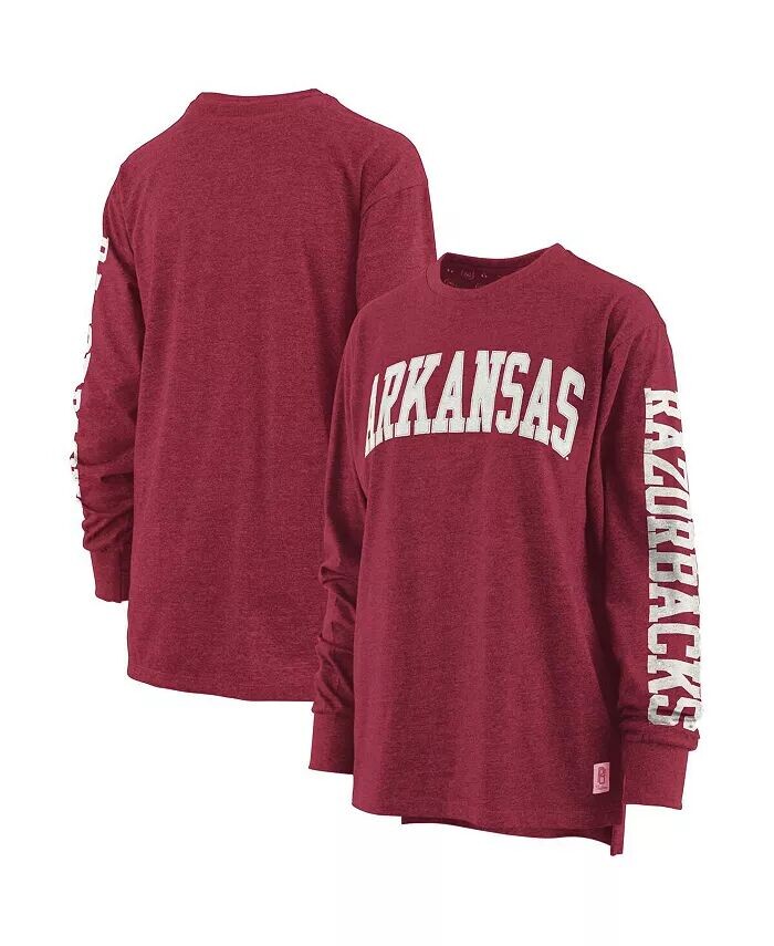 

Женская футболка с длинным рукавом Heathered Cardinal Arkansas Razorbacks Two-Hit Canyon Pressbox