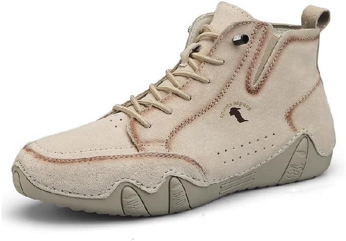 

Мужские кожаные повседневные ботинки Легкие высокие ботинки для улицы Комфортные прогулочные ботинки Противоскользящие дышащие ботинки для вождения Asifn, бежевый