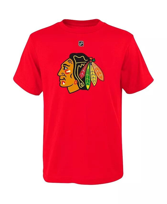 Красная футболка Big Boys Connor Bedard Chicago Blackhawks с именем и номером Outerstuff, красный — фото 2