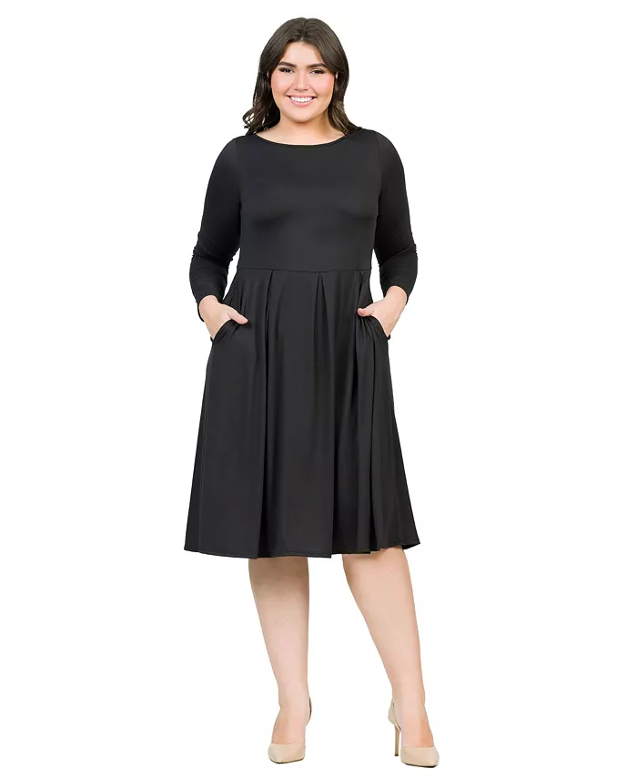 

Платье миди с длинным рукавом и расклешенной юбкой Plus Size 24seven Comfort Apparel, черный