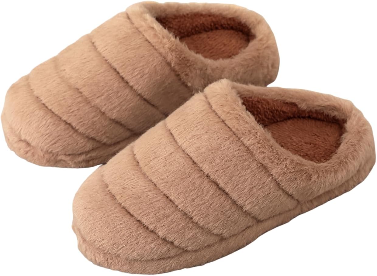 

Домашние тапочки для женщин и мужчин с эффектом памяти, на скользящей подошве, для спальни, облачные тапочки для дома и улицы с меховой подкладкой Nmhoo, коричневый