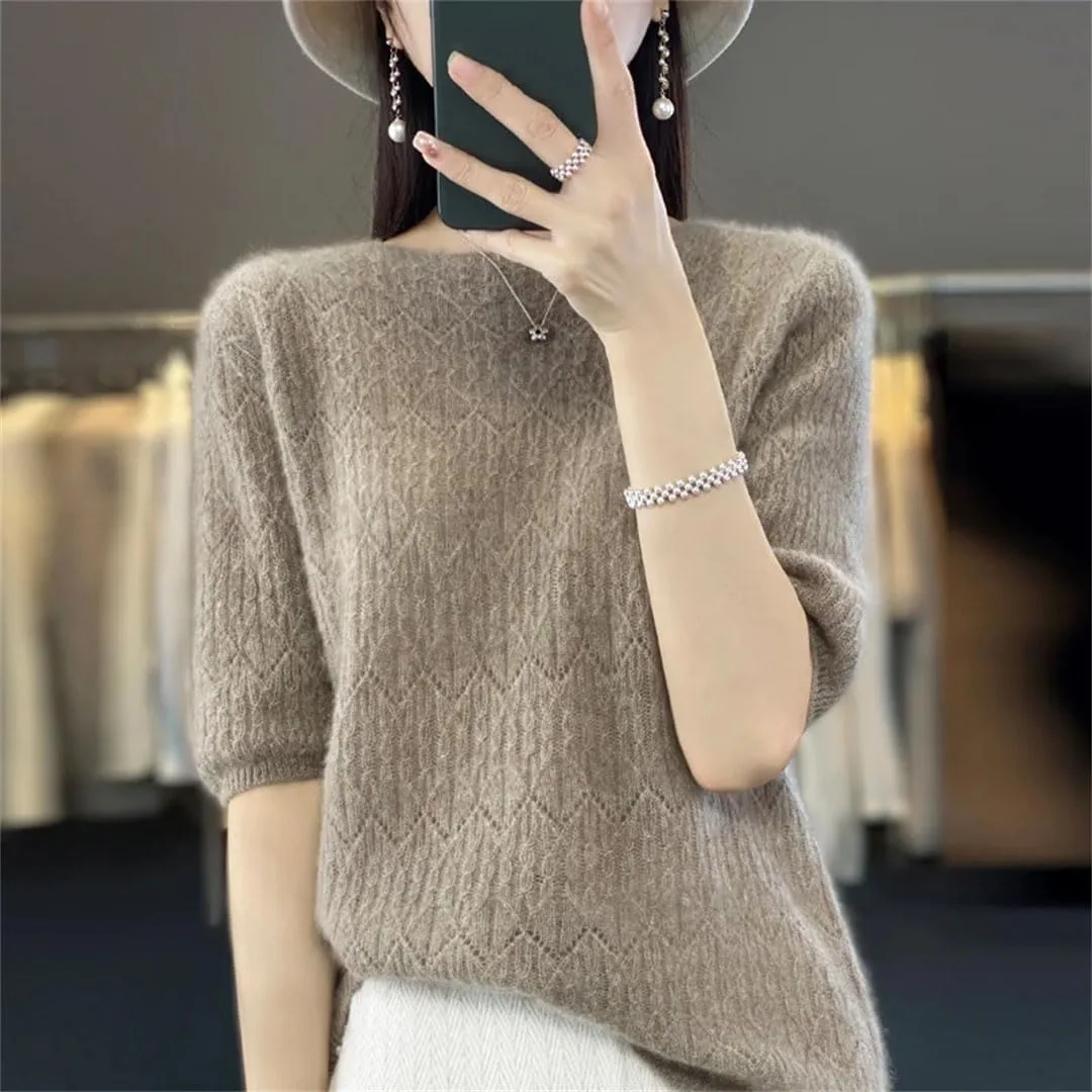Летняя женская футболка из тонкой шерсти с коротким рукавом — фото 3
