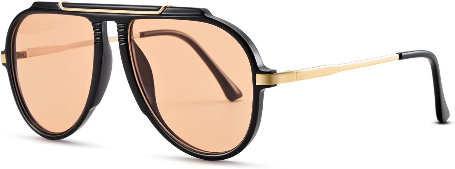 

Модные солнцезащитные очки-авиаторы RAY SOL большого размера для женщин и мужчин в стиле ретро 70-х годов с золотистым металлическим покрытием, не спутываются, Black Frame/Champagne Lens