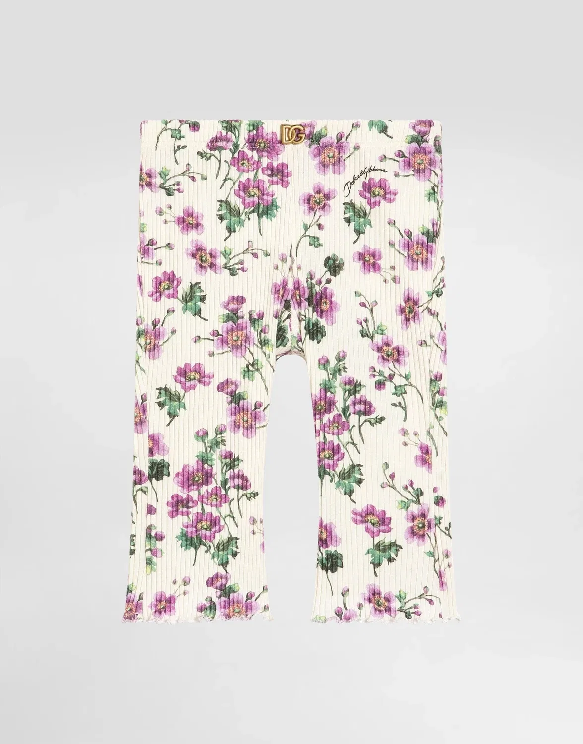 Рифленые брюки с принтом фиалок Dolce&Gabbana, белый