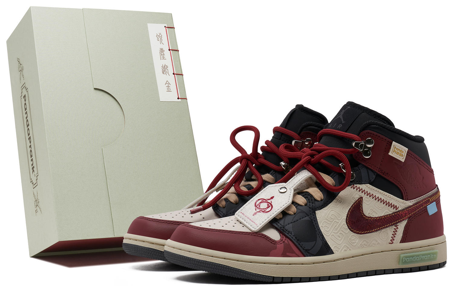 

Jordan Кроссовки Air 1 Slip-Resistant Mid-Top Vintage Basketball Shoes Unisex Beige Black Red