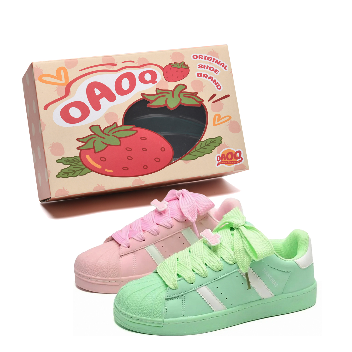 

OAOQ Амортизирующие, износостойкие, легкие и дышащие низкие скейтбордские кроссовки унисекс розово-зеленые непарные с аксессуарами, цвет Pink Green Mismatched (with Accessories)