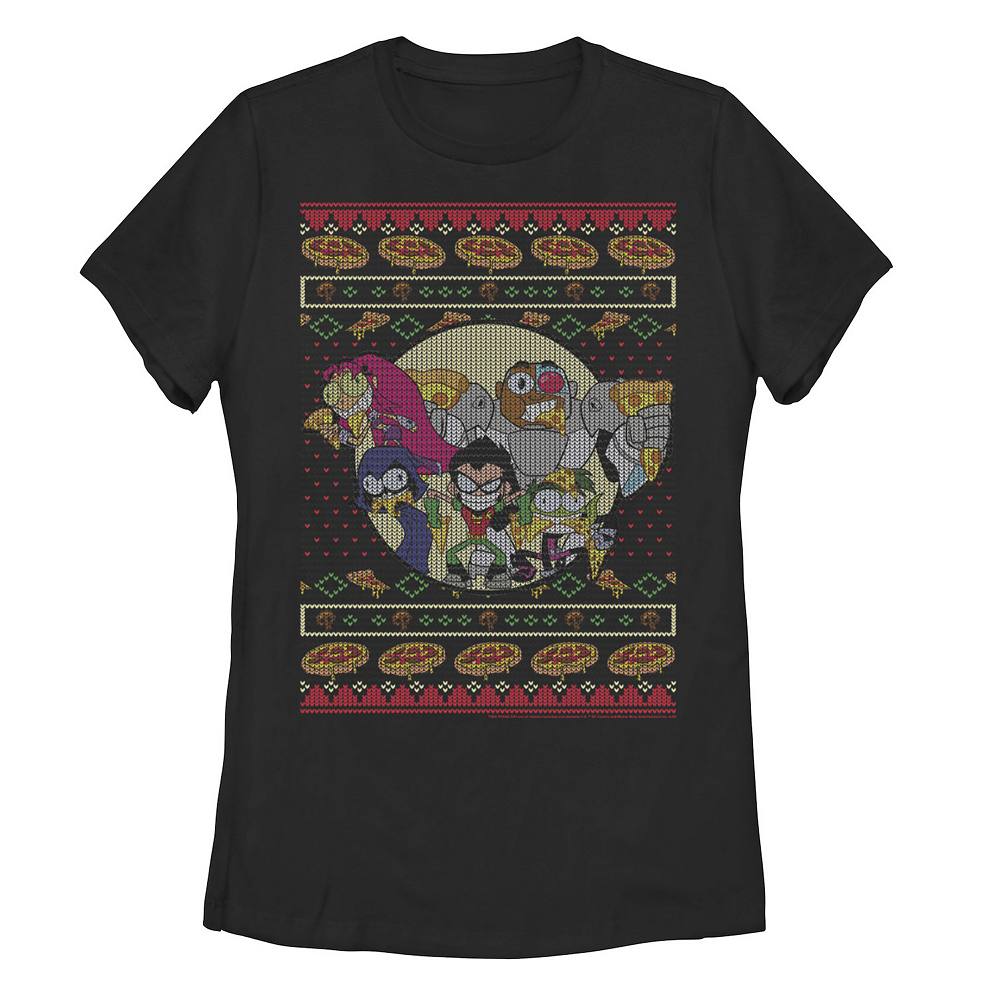 

Юниорские комиксы DC «Юные титаны, вперед!» Футболка в стиле Ugly Sweater Pizza Friends Licensed Character, черный