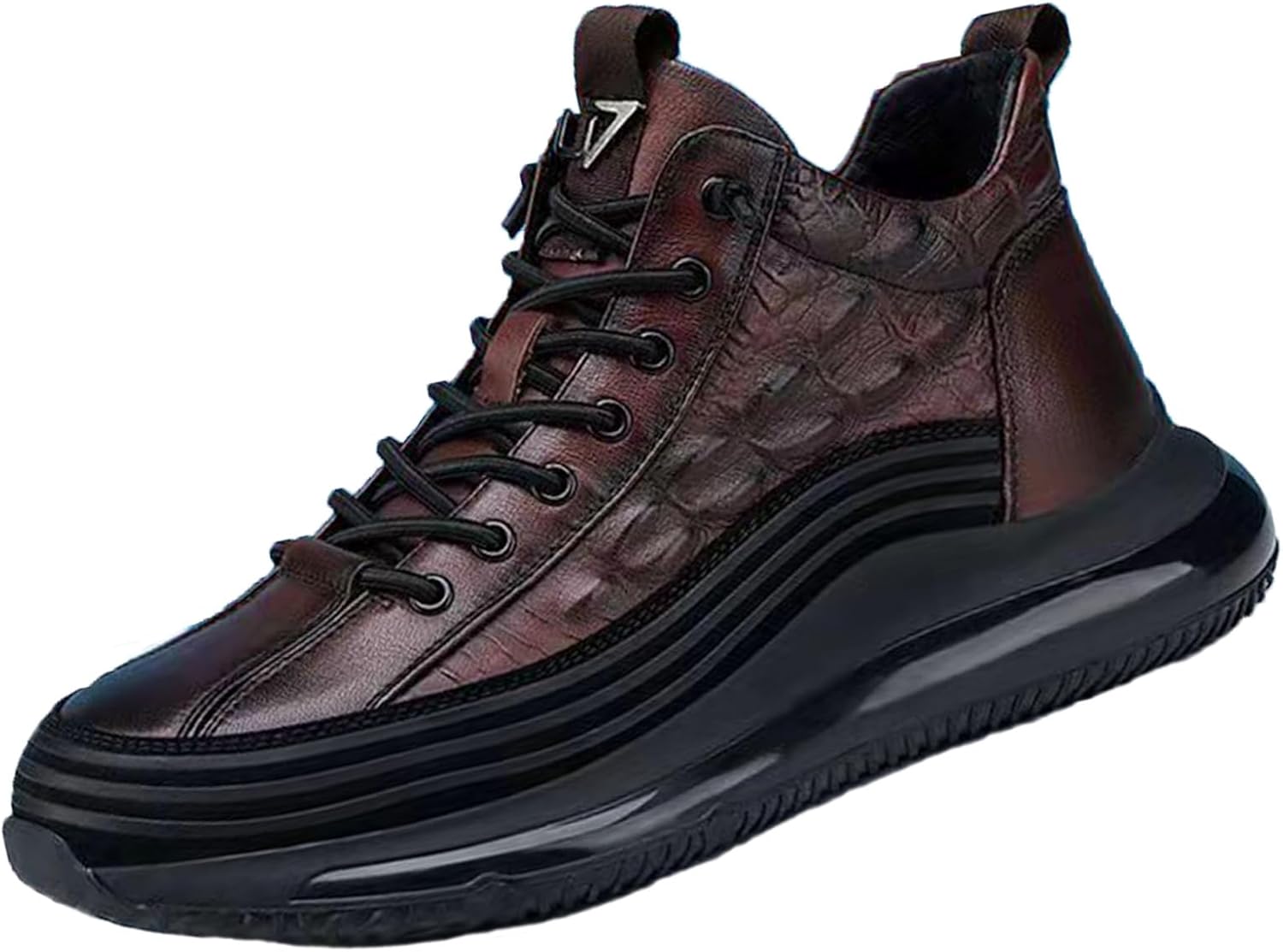 

Мужские кроссовки RiceelSor с кожей под крокодила, без шнурков, повседневные, с воздушной подушкой, эластичные, водонепроницаемые, противоскользящие, высокие, с подъемом, удобные, коричневый