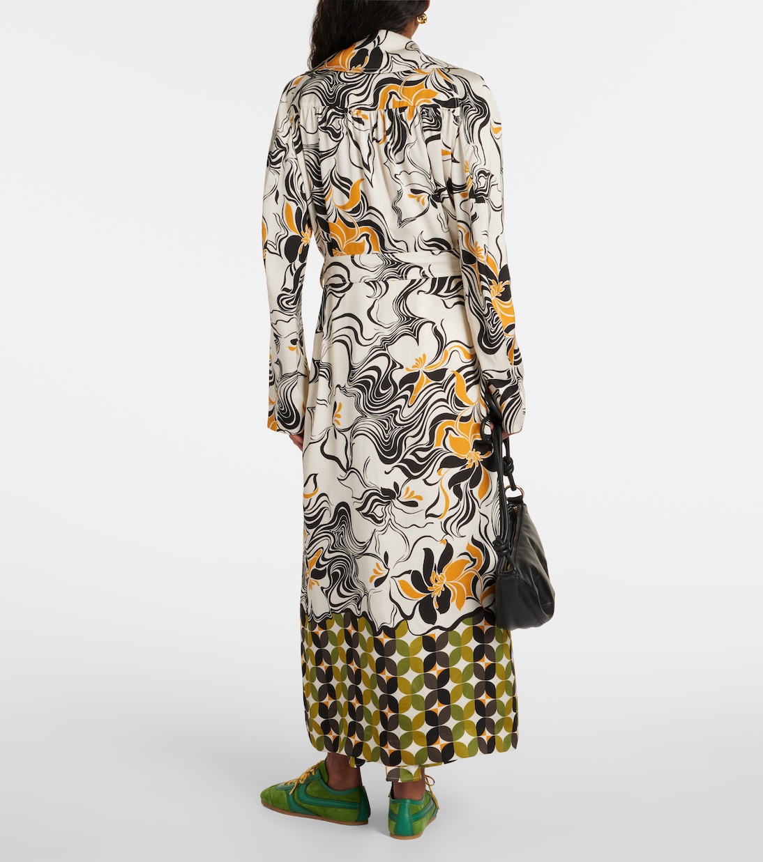 Двубортное атласное пальто с принтом Dries Van Noten, экрю — фото 3