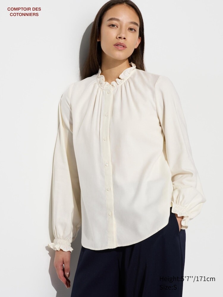 

Фланелевая рубашка жабо Uniqlo, цвет 01 белый