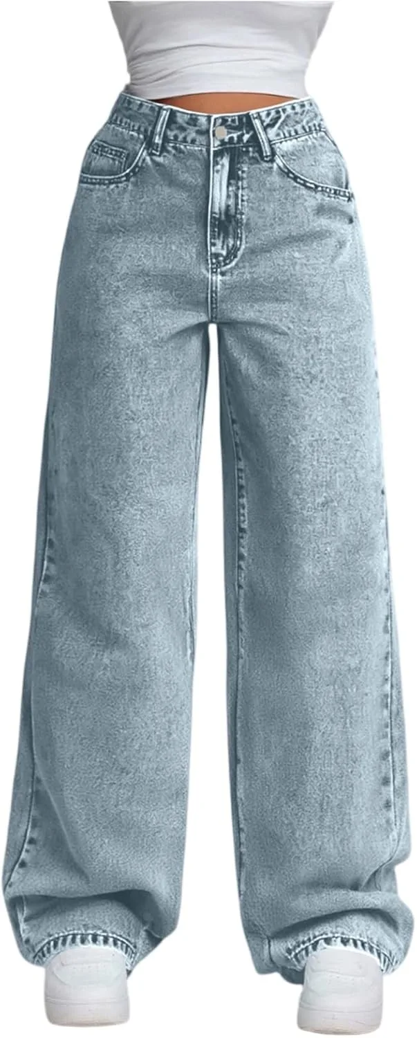 

Брюки-джинсы для женщин Baggy с высокой талией и карманами