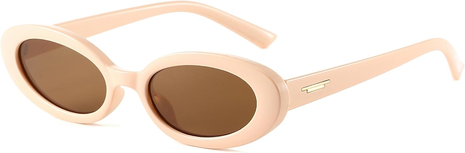 

Ретро-солнцезащитные очки овальной формы для женщин, миниатюрные овальные очки в стиле 90-х с модным черным дизайном «кошачий глаз», защита от УФ-излучения UV400 и антибликовое покрытие Thryvox, Brown