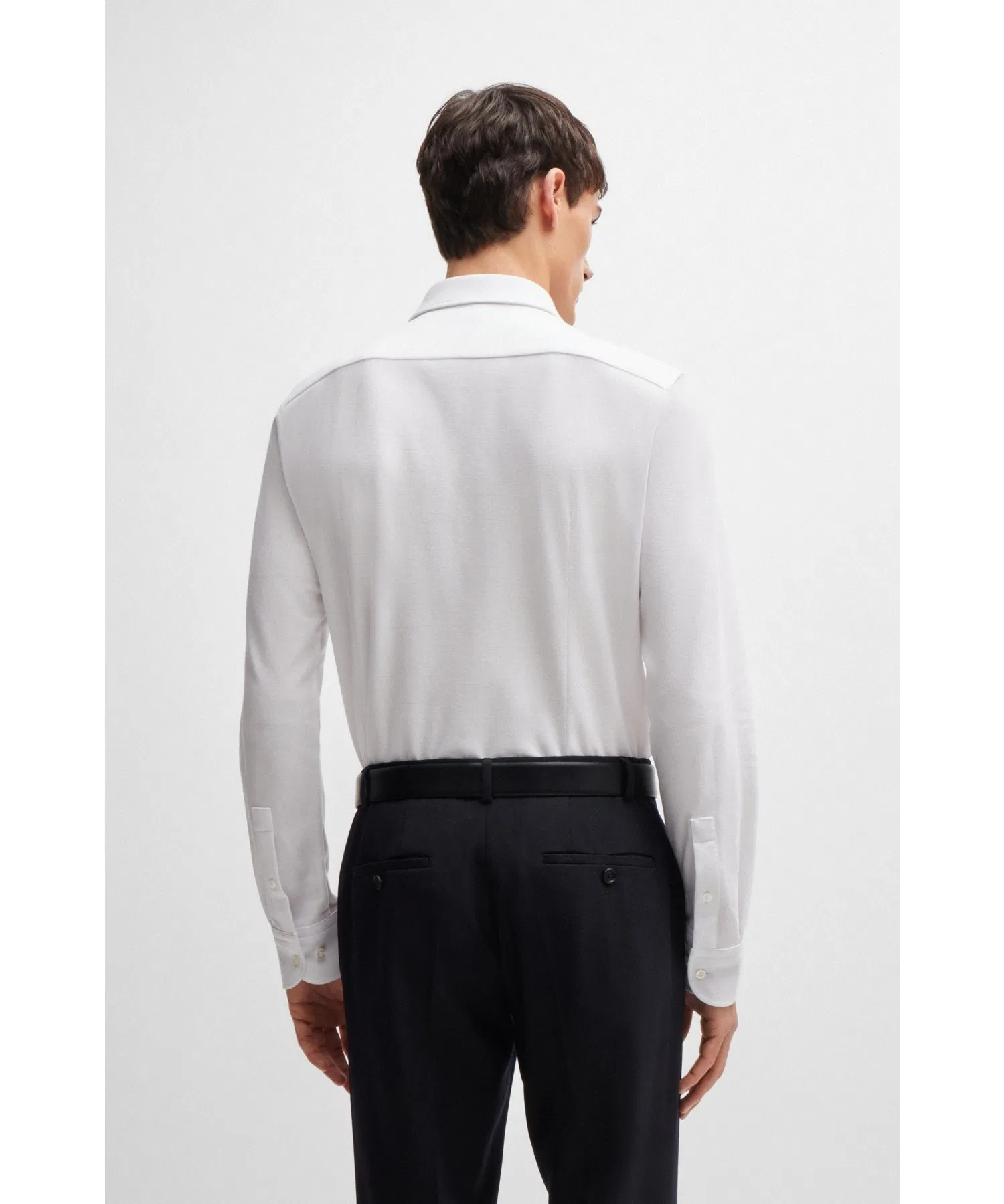 Мужская хлопковая рубашка BOSS Slim Fit серая — фото 3