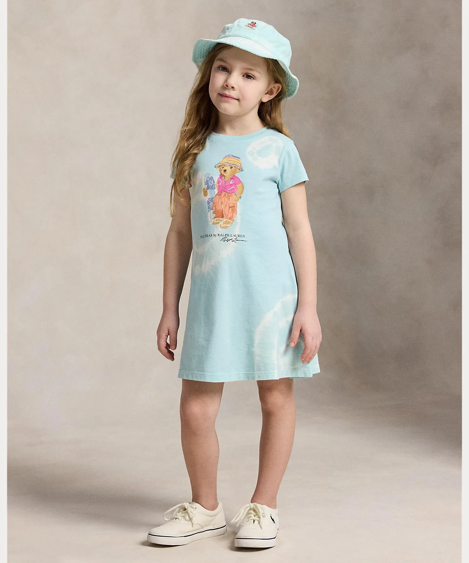 Детское хлопковое платье с принтом Polo Bear POLO RALPH LAUREN CHILDRENSWEAR тёмно-синее