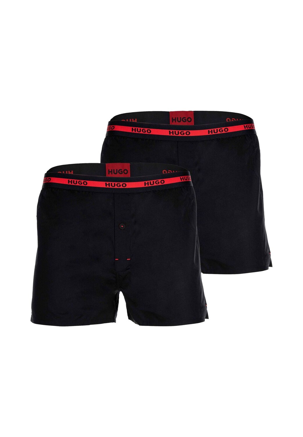 

Мужские тканые шорты-боксеры, 2 шт. - Woven Boxer Twin Pack, пояс с логотипом, хлопок HUGO, черный