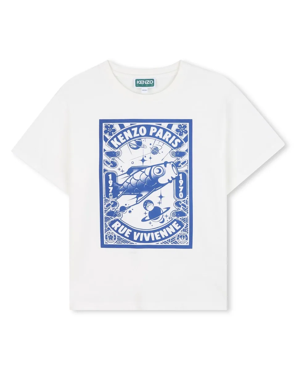 

Белая хлопковая футболка для мальчика Kenzo Kids, белый