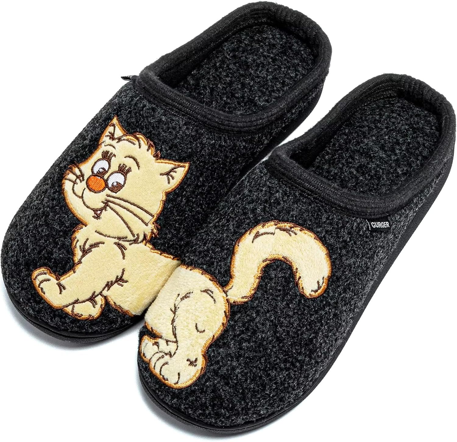 

Тапочки для женщин и мужчин с милым животным рисунком, вышивкой кошки и собаки, теплые зимние домашние тапочки с эффектом памяти Jebuktxe, черный