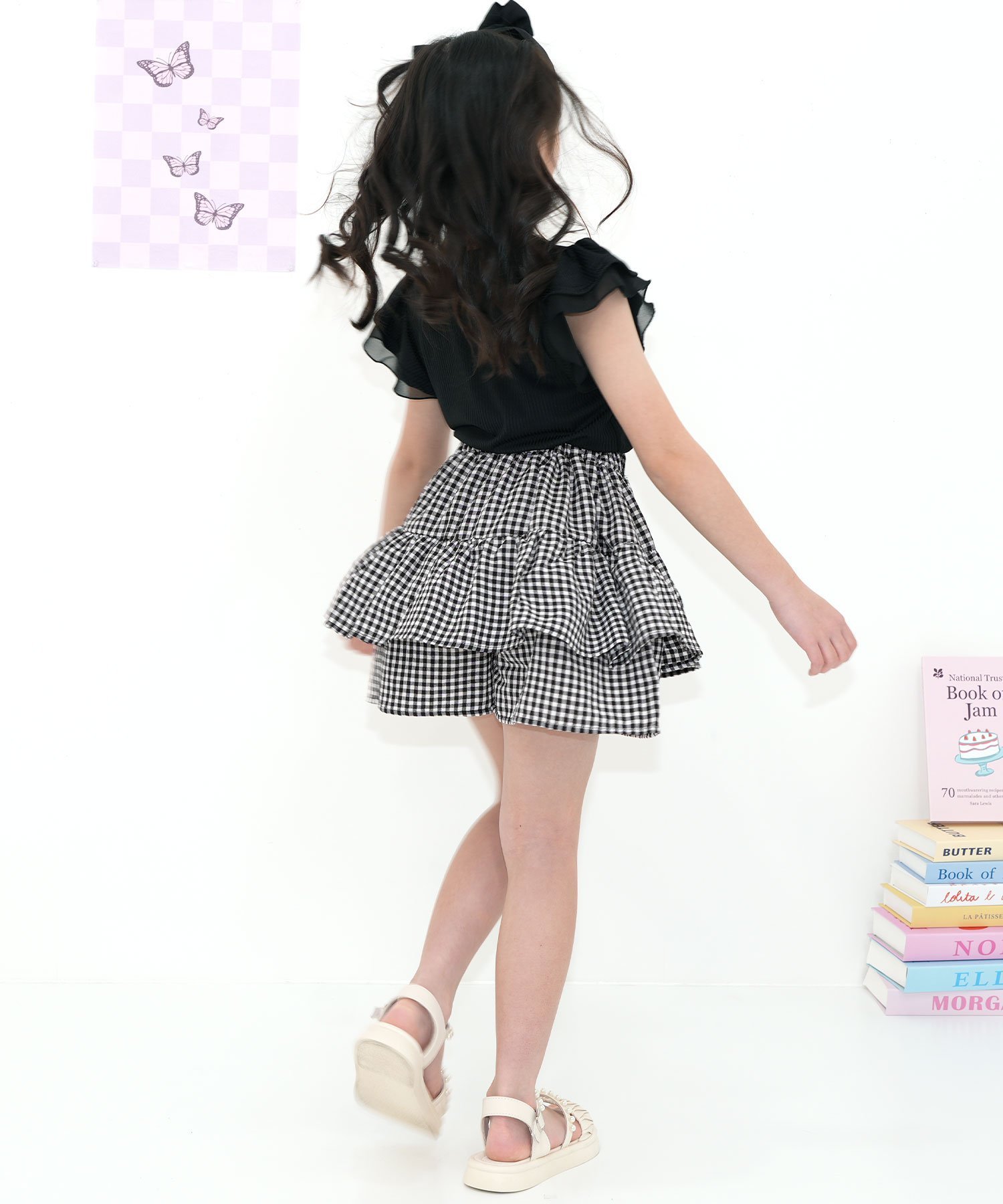 Шорты с лентами и оборками, детская одежда для девочек, Пчела Bee, Black Gingham — фото 4