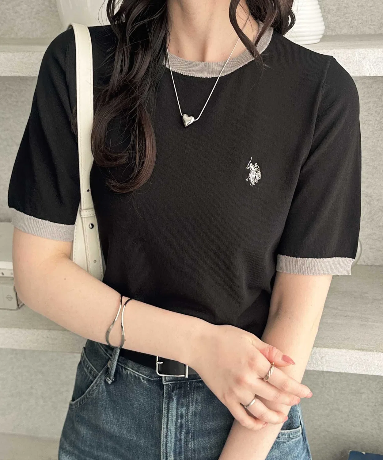 Джемпер U.S. POLO ASSN. с цветовым блоком, серый — фото 2