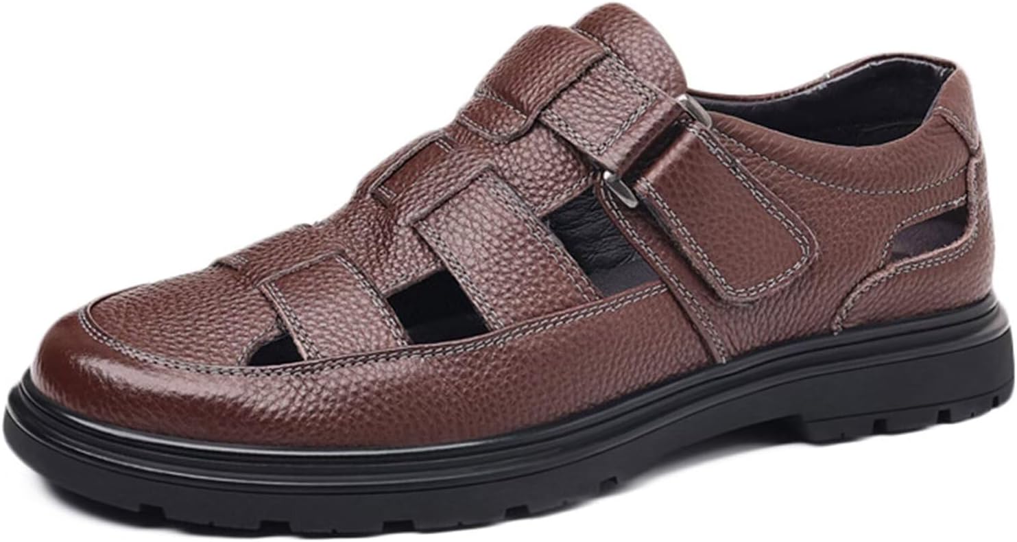 

Мужские кожаные сандалии HNVAVQ с закрытым носком для летнего отдыха на улице и пляже, B