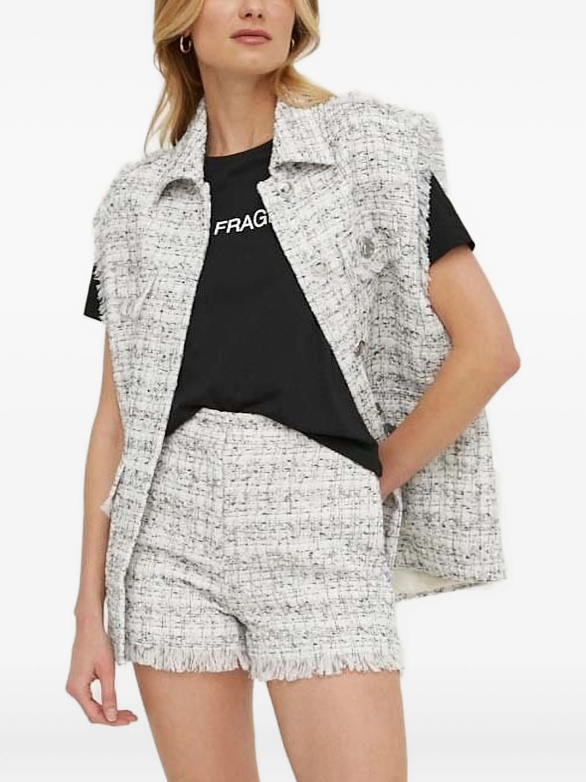 

Твидовый жилет с бахромой Sisley, белый