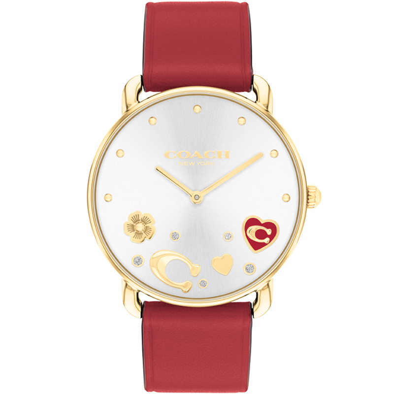 

COACH Часы ELLIOT Collection Wrist Watch Quartz Movement Cow Leather Strap 36mm Silver Dial Women's Watch, Silver Dial