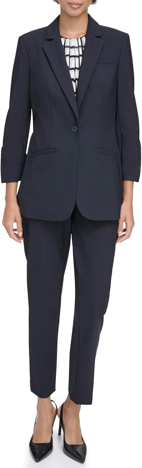 

Женский блейзер Calvin Klein на одной пуговице с рукавами 3/4 и сборками, Navy