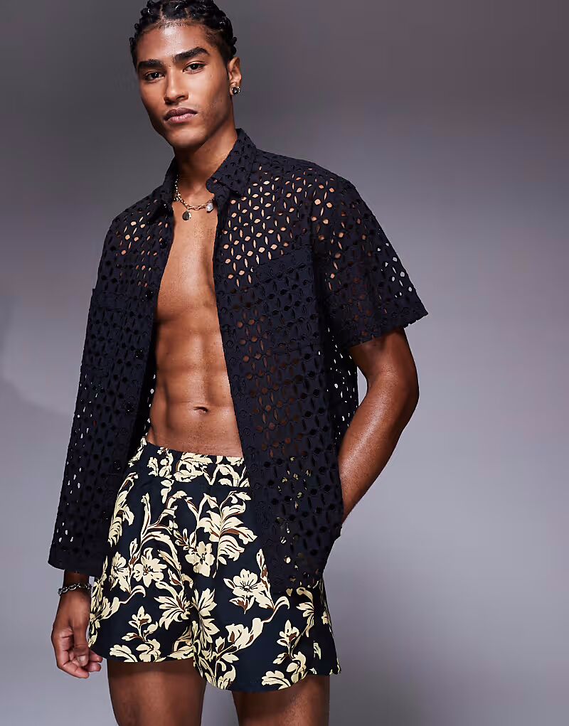 

Короткие шорты для плавания ASOS DESIGN с черным цветочным принтом